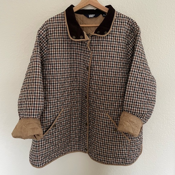 Lands' End Jackets & Blazers - Gingham Checkered Quilted Barn Jacket